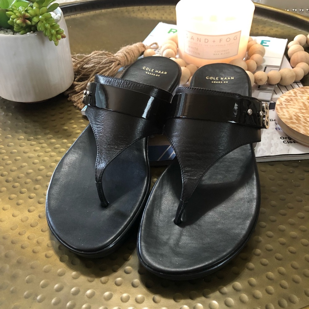 Colehaan black wedge sandals